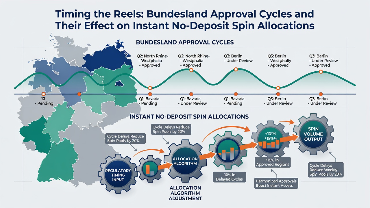 Darstellung zeitlicher Abläufe bei der Freigabe von No-Deposit-Spins unter verschiedenen Landesregulierungen